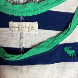 CroppedNavy and White Striped Abercrombie and Fitch Drop T Shirt With Green Trim